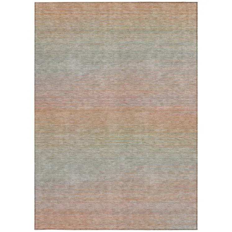 5' X 8' Coral Striped Washable Indoor Outdoor Area Rug