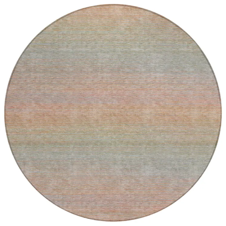 8' Coral Round Striped Washable Indoor Outdoor Area Rug