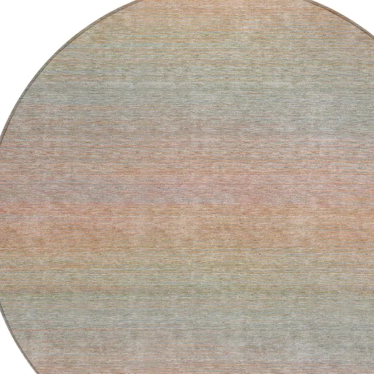 8' Coral Round Striped Washable Indoor Outdoor Area Rug