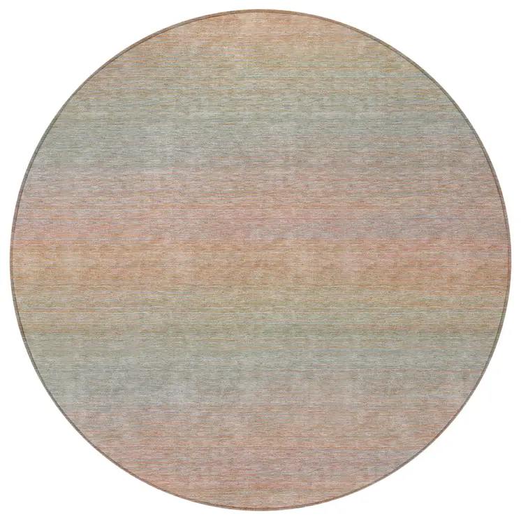 8' Coral Round Striped Washable Indoor Outdoor Area Rug