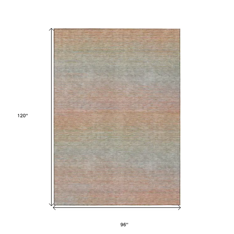 8' X 10' Coral Striped Washable Indoor Outdoor Area Rug