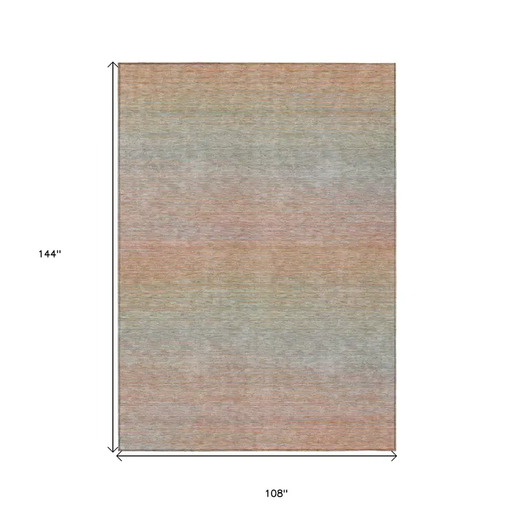 9' X 12' Coral Striped Washable Indoor Outdoor Area Rug
