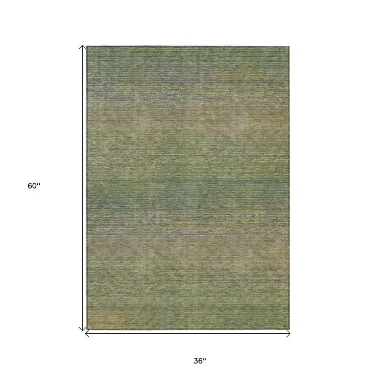 3' X 5' Fern Green Striped Washable Indoor Outdoor Area Rug