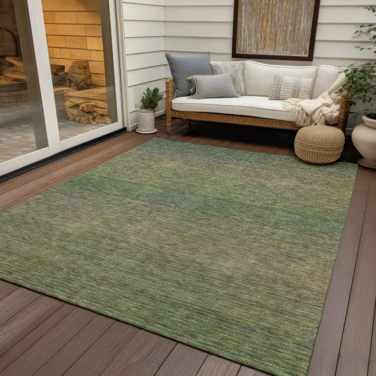 3' X 5' Fern Green Striped Washable Indoor Outdoor Area Rug