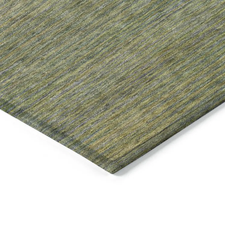 3' X 5' Fern Green Striped Washable Indoor Outdoor Area Rug