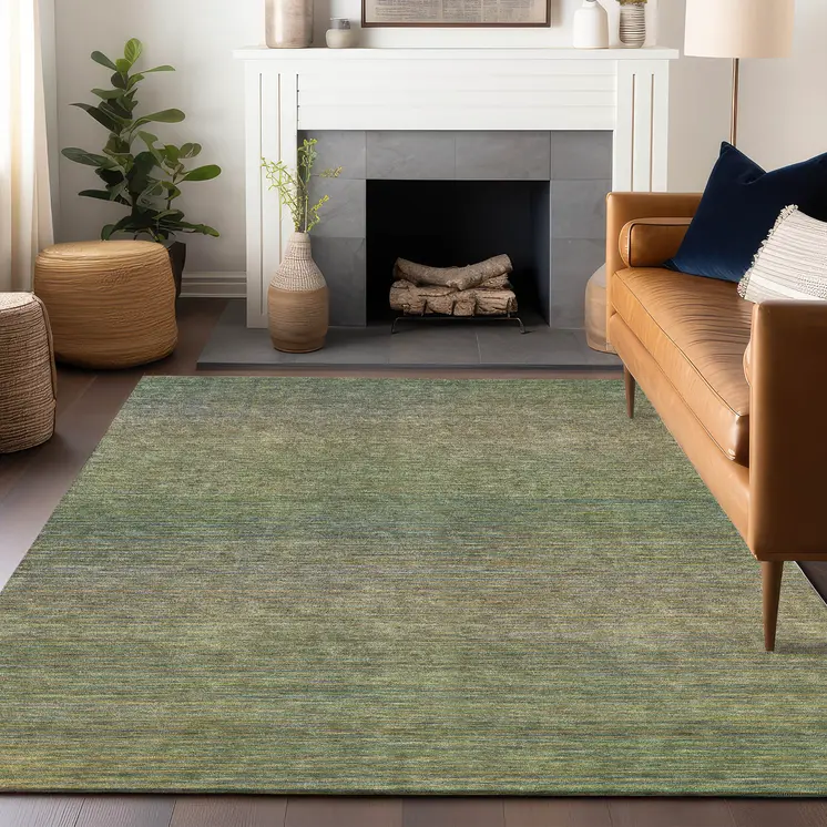 3' X 5' Fern Green Striped Washable Indoor Outdoor Area Rug