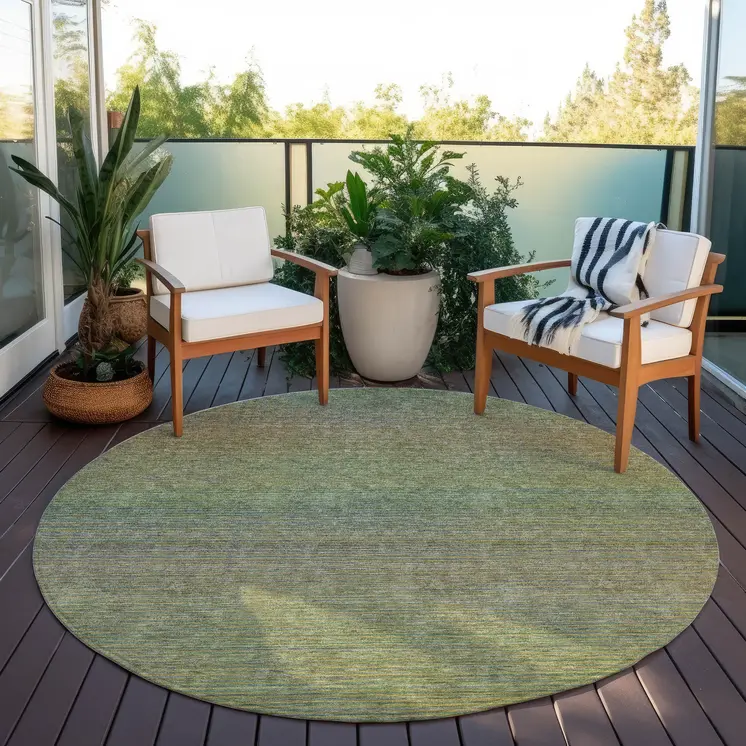 8' Fern Green Round Striped Washable Indoor Outdoor Area Rug