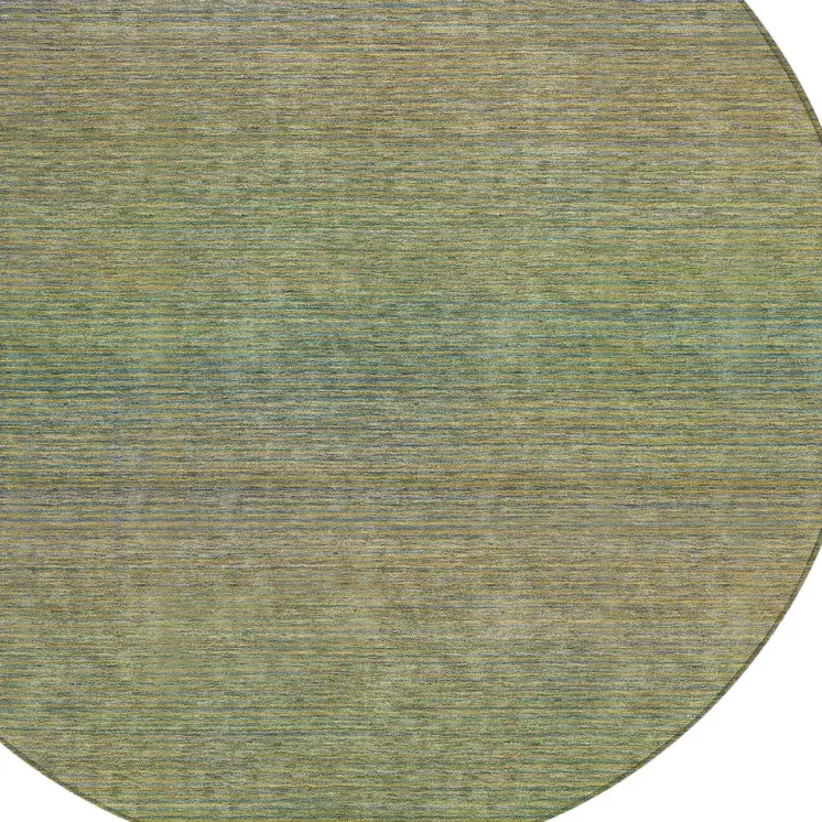 8' Fern Green Round Striped Washable Indoor Outdoor Area Rug