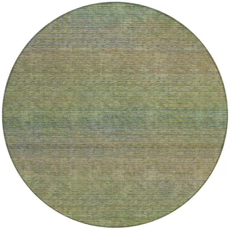 8' Fern Green Round Striped Washable Indoor Outdoor Area Rug