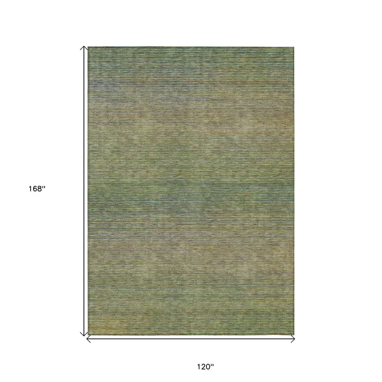 10' X 14' Fern Green Striped Washable Indoor Outdoor Area Rug