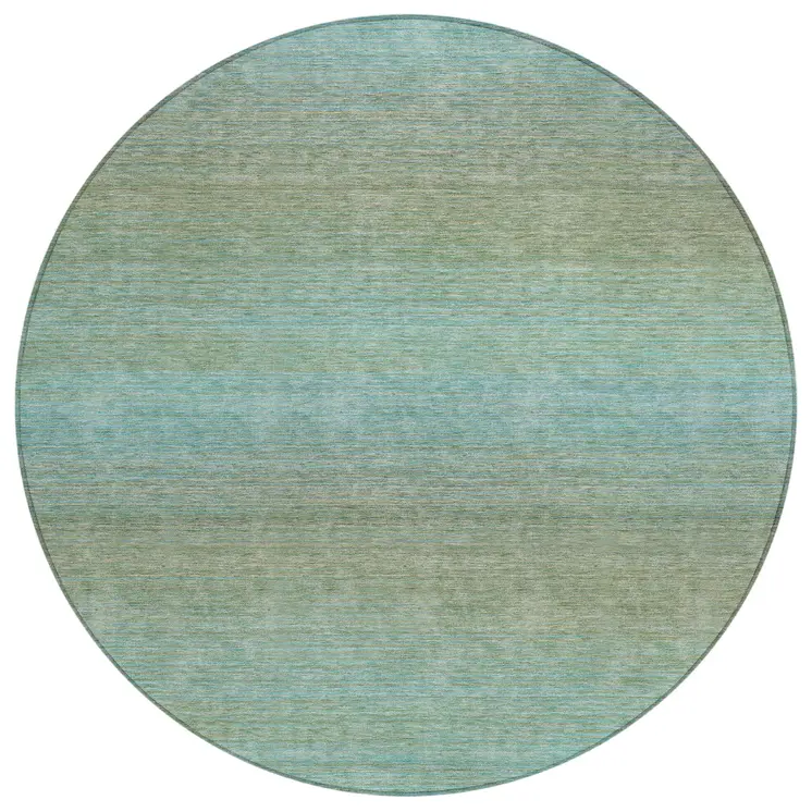 8' Teal Blue Round Striped Washable Indoor Outdoor Area Rug