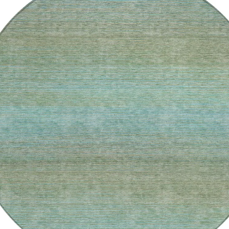 8' Teal Blue Round Striped Washable Indoor Outdoor Area Rug