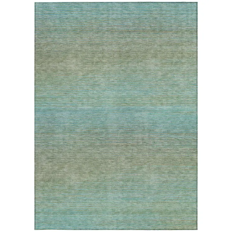 9' X 12' Teal Blue Striped Washable Indoor Outdoor Area Rug