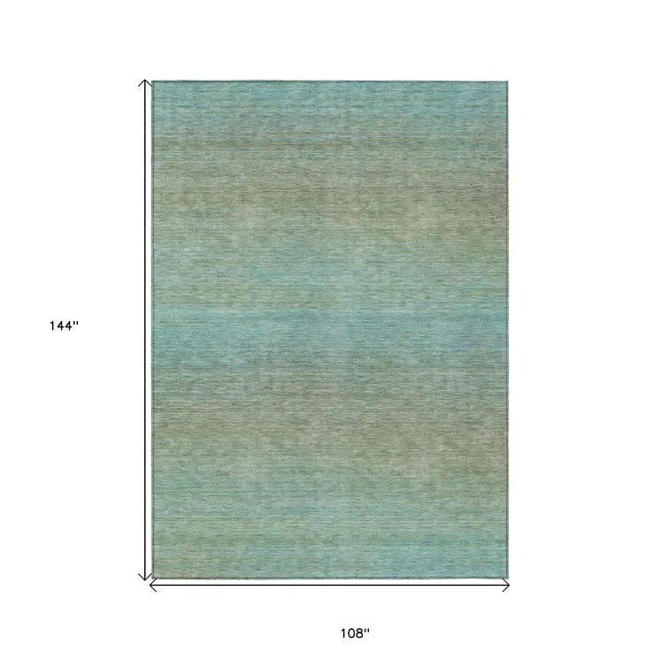 9' X 12' Teal Blue Striped Washable Indoor Outdoor Area Rug