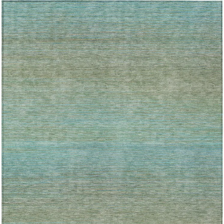 9' X 12' Teal Blue Striped Washable Indoor Outdoor Area Rug