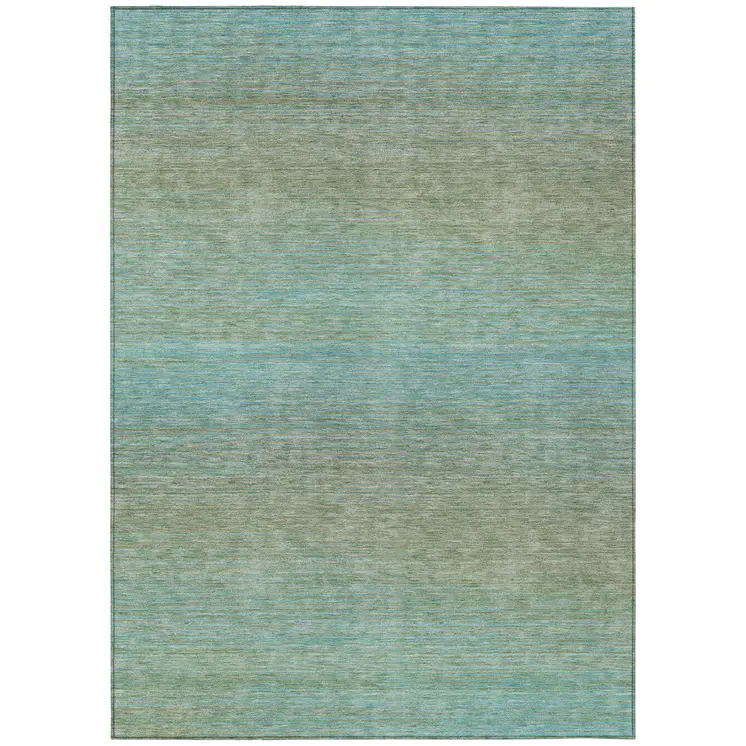 10' X 14' Teal Blue Striped Washable Indoor Outdoor Area Rug
