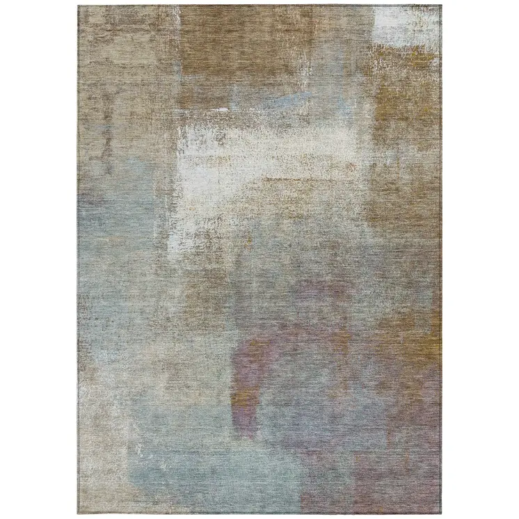 5' X 8' Brown Abstract Washable Indoor Outdoor Area Rug