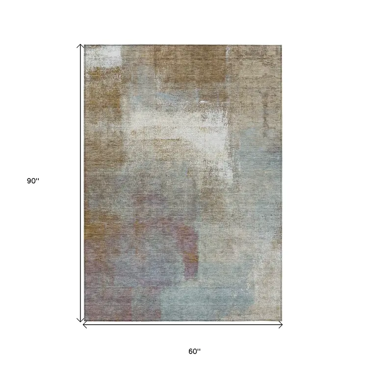 5' X 8' Brown Abstract Washable Indoor Outdoor Area Rug