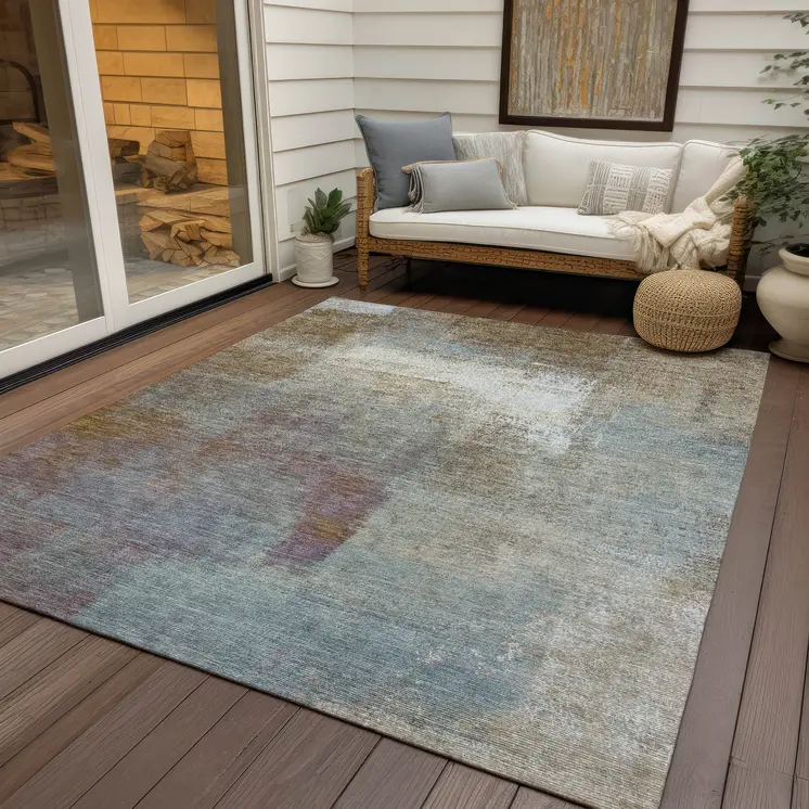 5' X 8' Brown Abstract Washable Indoor Outdoor Area Rug
