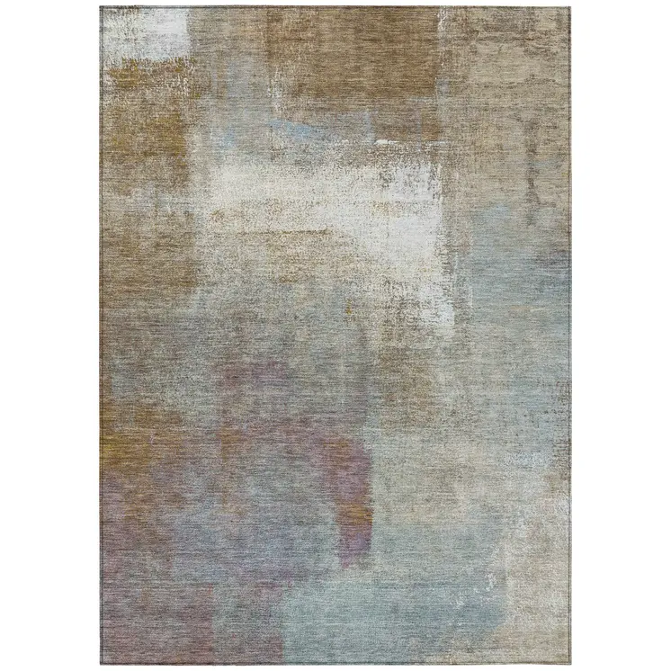 5' X 8' Brown Abstract Washable Indoor Outdoor Area Rug