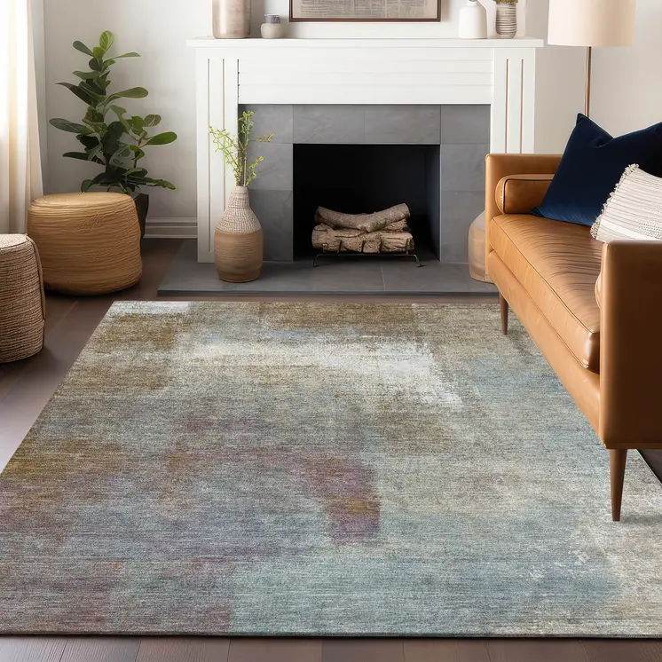 5' X 8' Brown Abstract Washable Indoor Outdoor Area Rug