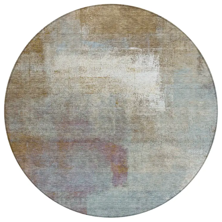 8' Brown Round Abstract Washable Indoor Outdoor Area Rug