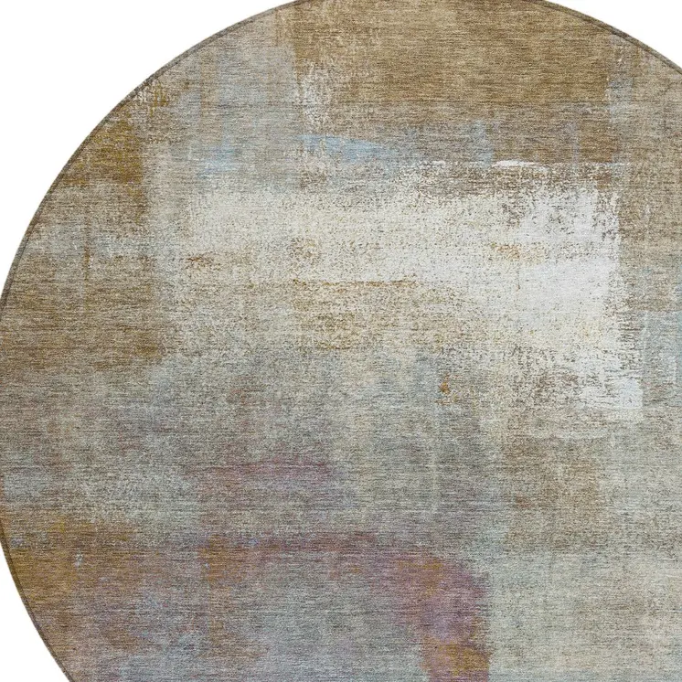 8' Brown Round Abstract Washable Indoor Outdoor Area Rug