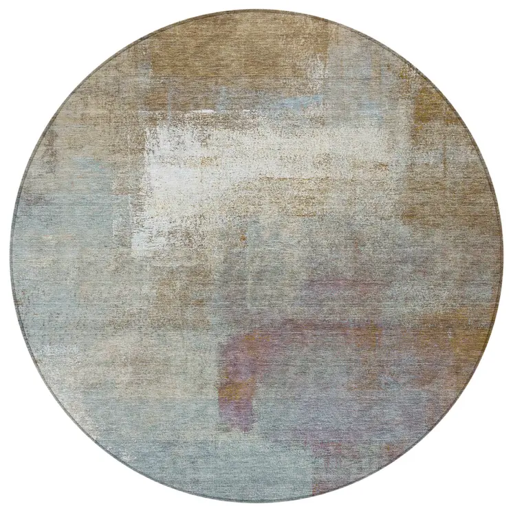 8' Brown Round Abstract Washable Indoor Outdoor Area Rug