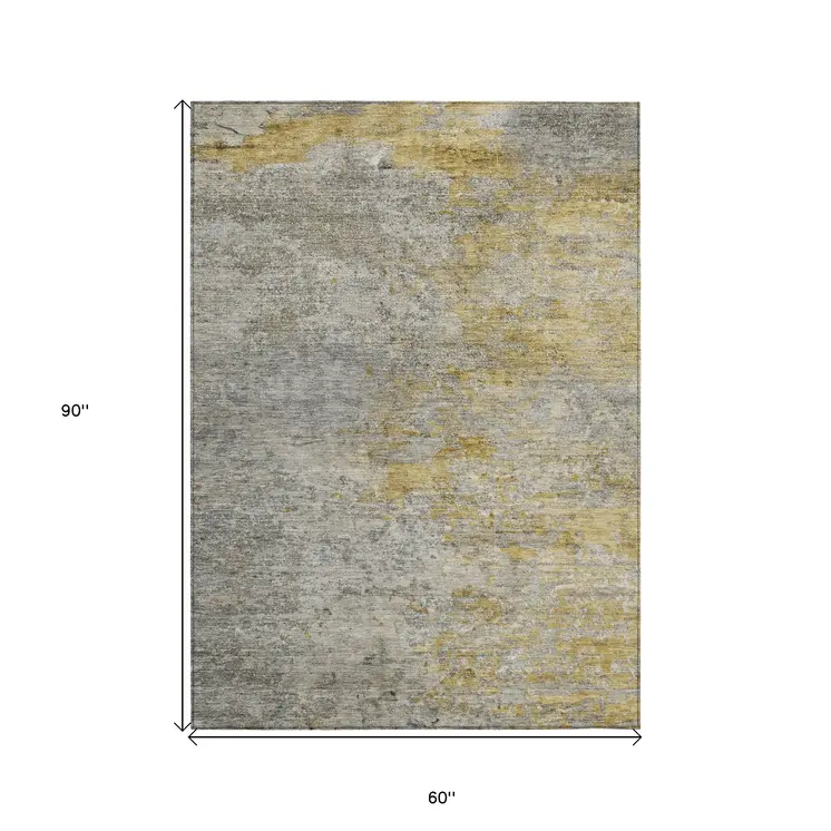 5' X 8' Gray Abstract Washable Indoor Outdoor Area Rug
