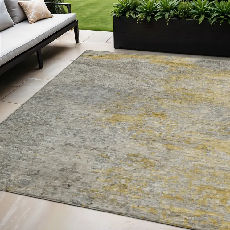 5' X 8' Gray Abstract Washable Indoor Outdoor Area Rug