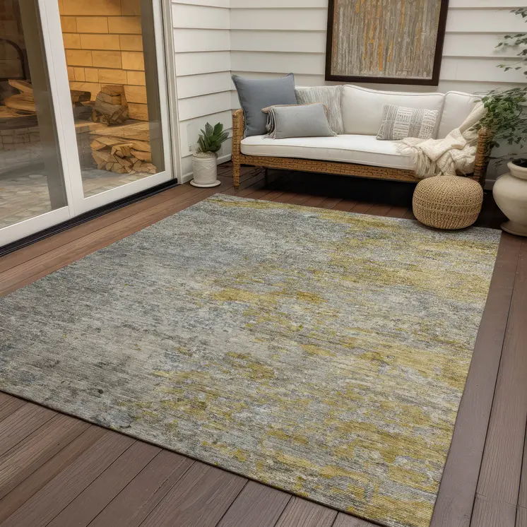 5' X 8' Gray Abstract Washable Indoor Outdoor Area Rug