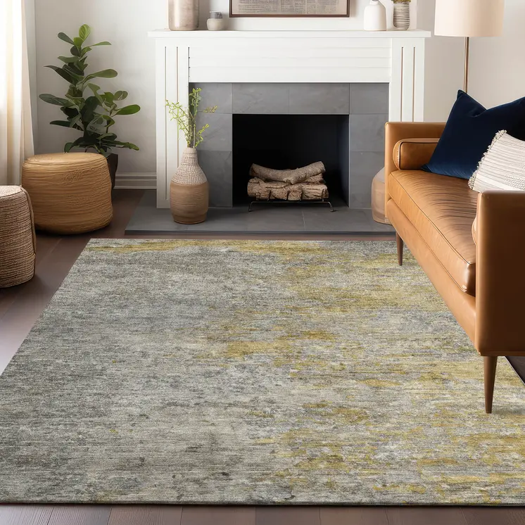 5' X 8' Gray Abstract Washable Indoor Outdoor Area Rug