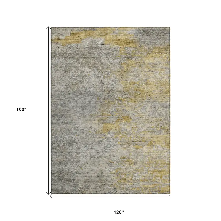 10' X 14' Gray Abstract Washable Indoor Outdoor Area Rug