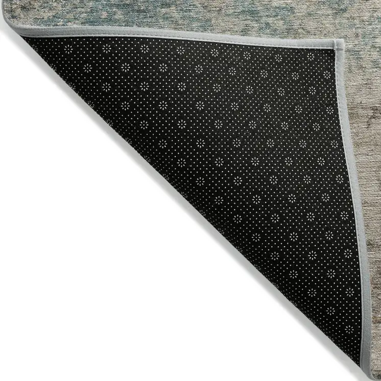5' X 8' Teal Blue Abstract Washable Indoor Outdoor Area Rug