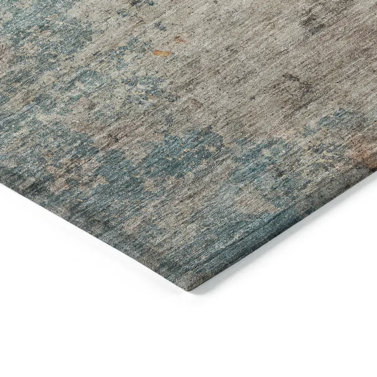 5' X 8' Teal Blue Abstract Washable Indoor Outdoor Area Rug