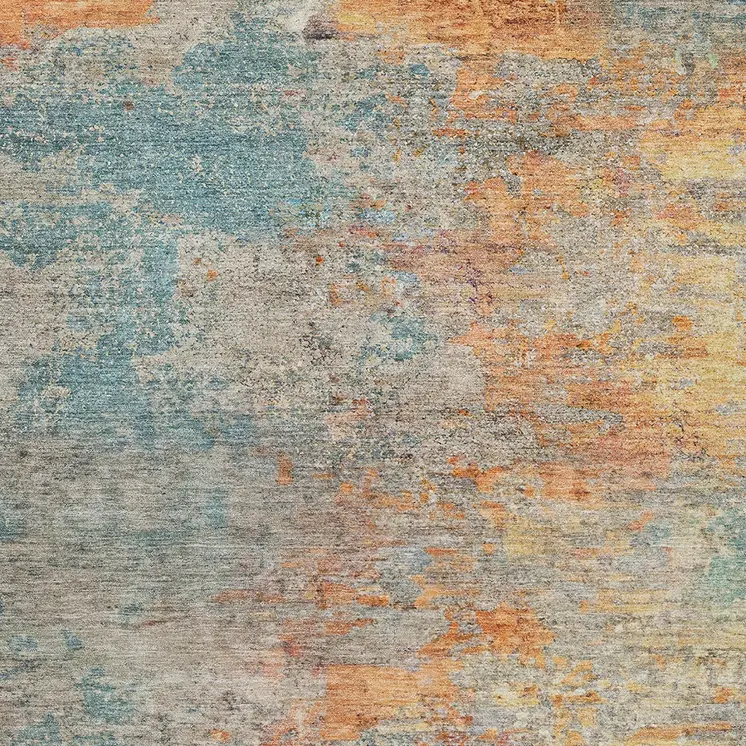 8' X 10' Teal Blue Abstract Washable Indoor Outdoor Area Rug