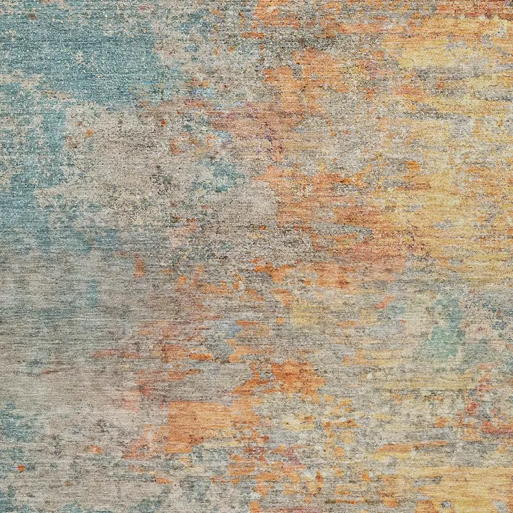 10' X 14' Teal Blue Abstract Washable Indoor Outdoor Area Rug