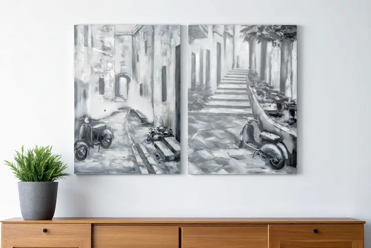 Set Of Two Memory Lanes Diptych Italian Laneway Unframed Painting Wall Art