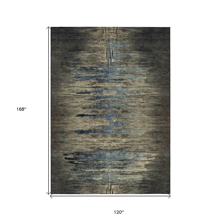 10' X 14' Coffee Abstract Washable Indoor Outdoor Area Rug
