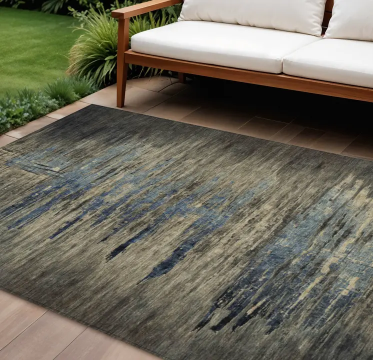 10' X 14' Coffee Abstract Washable Indoor Outdoor Area Rug