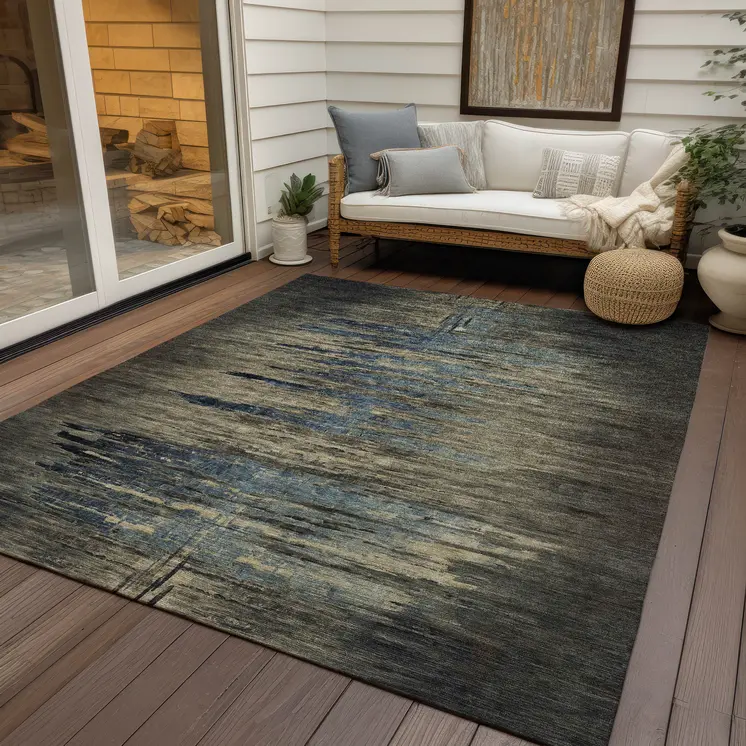 10' X 14' Coffee Abstract Washable Indoor Outdoor Area Rug