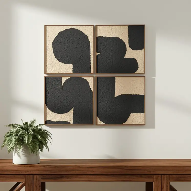 Set Of Four Thinking Brown Framed Bold Art Wall Art
