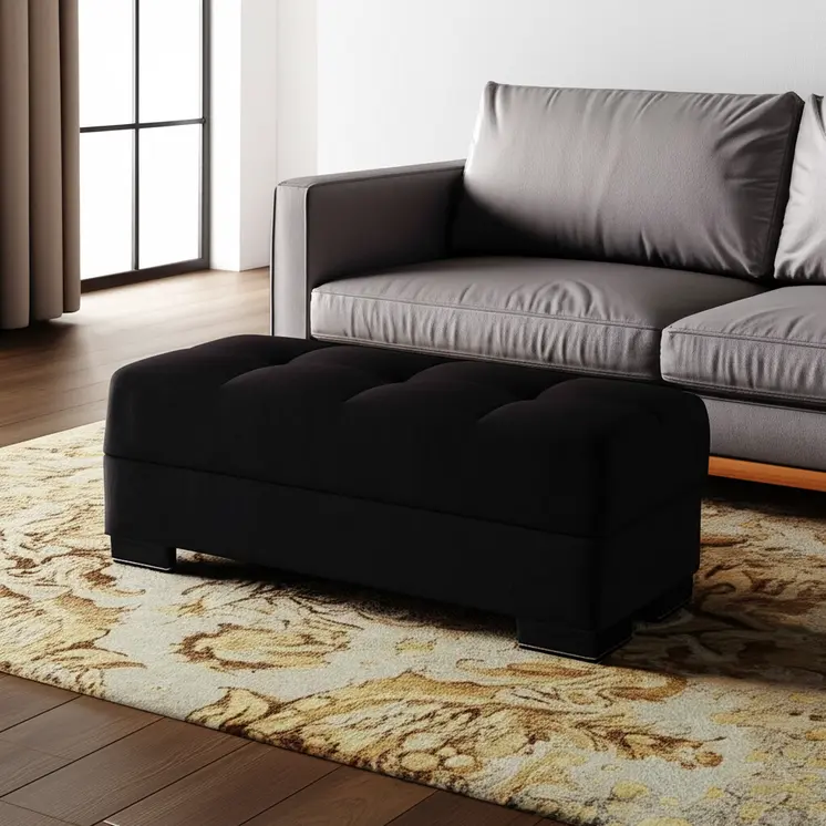 50" Black and Brown Microfiber Tufted Storage Ottoman