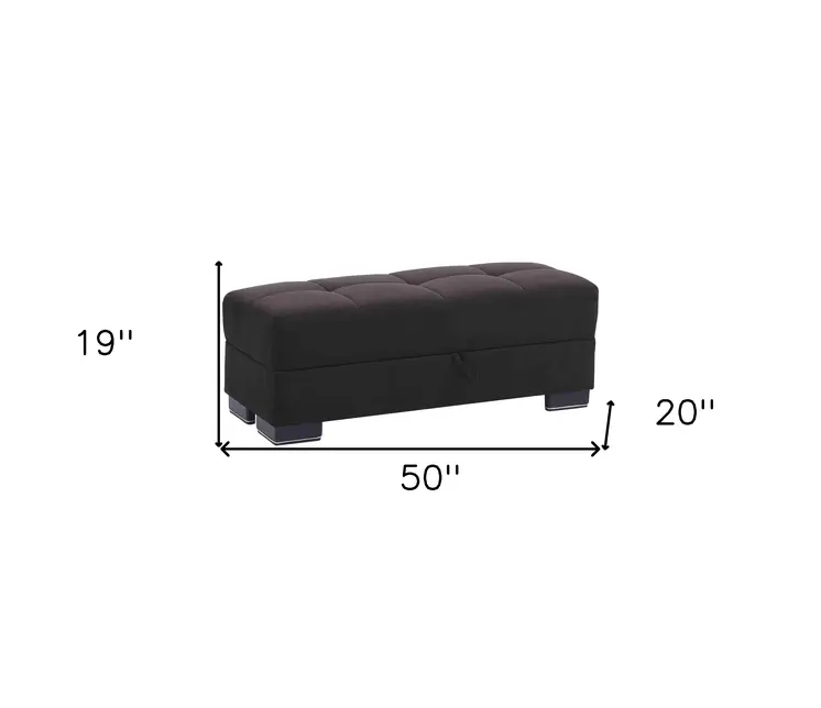 50" Black and Brown Microfiber Tufted Storage Ottoman