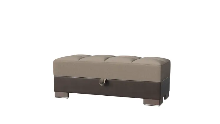 50" Tan and Brown Chenille And Faux Leather Storage Ottoman