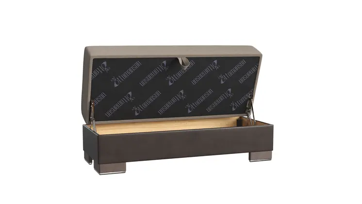 50" Tan and Brown Chenille And Faux Leather Storage Ottoman