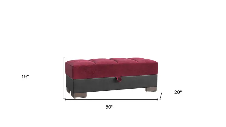 50" Burgundy Black Brown Microfiber Tufted Storage Ottoman