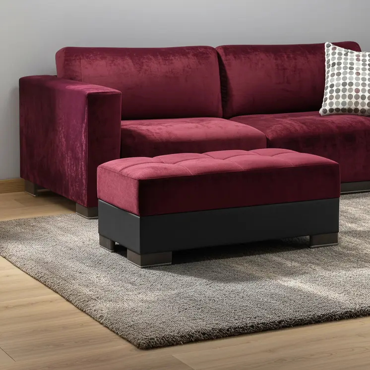 50" Burgundy Black Brown Microfiber Tufted Storage Ottoman