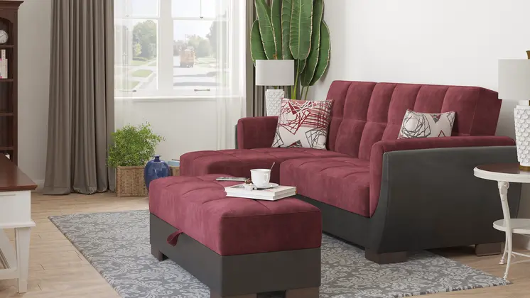 50" Burgundy Black Brown Microfiber Tufted Storage Ottoman