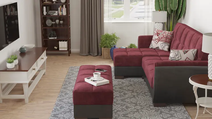 50" Burgundy Black Brown Microfiber Tufted Storage Ottoman